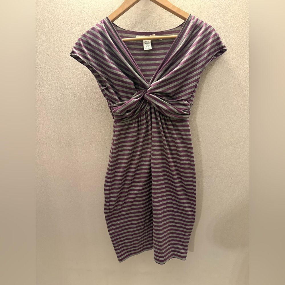 Max Studio Purple and Gray Striped‎ Midi Dress